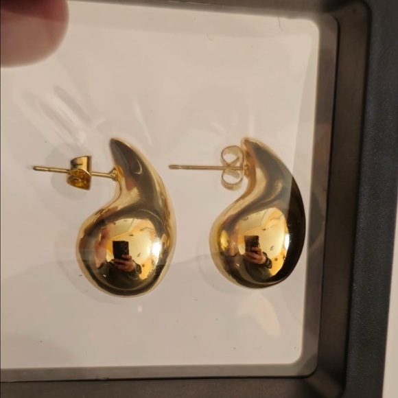 Bottega Doop Drop Shape Gold Finish Stud Earrings - Picture 3 of 3